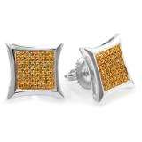 0.25 Carat (ctw) Sterling Silver Yellow Round Diamond Micro Pave Setting Kite Shape Stud Earrings