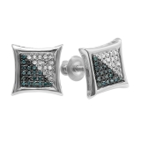 0.15 Carat (ctw) Sterling Silver Blue & White Round Diamond Micro Pave Setting Kite Shape Stud Earrings