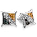0.20 Carat (ctw) Sterling Silver Blue White & Yellow Round Diamond Micro Pave Setting Kite Shape Stud Earrings