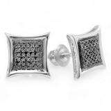 0.15 Carat (ctw) Sterling Silver Black Round Diamond Micro Pave Setting Kite Shape Stud Earrings