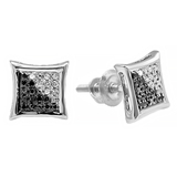 0.10 Carat (ctw) Sterling Silver White & Black Round Diamond Micro Pave Setting Kite Shape Stud Earrings