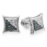 0.05 Carat (ctw) 10K White Gold White & Blue Round Diamond Micro Pave Setting Kite Shape Stud Earrings