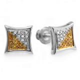 0.05 Carat (ctw) Sterling Silver White & Yellow Round Diamond Micro Pave Setting Kite Shape Stud Earrings