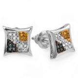 0.10 Carat (ctw) Sterling Silver Blue White & Yellow Round Diamond Micro Pave Setting Kite Shape Stud Earrings
