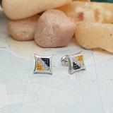 0.10 Carat (ctw) Sterling Silver Blue White & Yellow Round Diamond Micro Pave Setting Kite Shape Stud Earrings