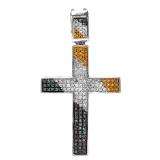 0.40 Carat (ctw) Sterling Silver Blue White & Yellow Round Diamond Micro Pave Setting Cross Ladies Pendant