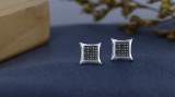 0.10 Carat (ctw) Sterling Silver Black Round Diamond Micro Pave Setting Kite Shape Stud Earrings