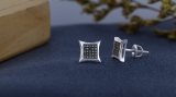 0.10 Carat (ctw) Sterling Silver Black Round Diamond Micro Pave Setting Kite Shape Stud Earrings