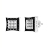0.10 Carat (ctw) Round Black & White Diamond Kite Shape Stud Earrings 1/10 CT 14K White Gold