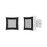 0.10 Carat (ctw) Round Black & White Diamond Kite Shape Stud Earrings 1/10 CT Sterling Silver