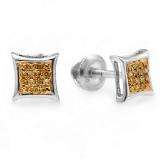 0.10 Carat (ctw) Sterling Silver Yellow Round Diamond Micro Pave Setting Kite Shape Stud Earrings