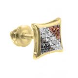 0.05 Carat (ctw) Round Blue White & Red Diamond Kite Shape Stud Earring 14K Yellow Gold (Only 1pc)