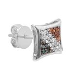 0.05 Carat (ctw) Round Blue White & Red Diamond Kite Shape Stud Earring 18K White Gold (Only 1pc)