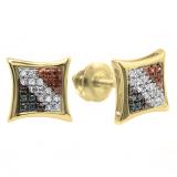 0.10 Carat (ctw) Round Blue White & Red Diamond Kite Shape Stud Earrings 1/10 CT 18K Yellow Gold