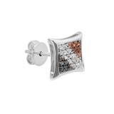 0.05 Carat (ctw) Round Blue White & Red Diamond Kite Shape Stud Earring Sterling Silver (Only 1pc)
