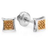 0.05 Carat (ctw) Sterling Silver Yellow Round Diamond Micro Pave Setting Kite Shape Stud Earrings