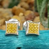 0.05 Carat (ctw) Sterling Silver Yellow Round Diamond Micro Pave Setting Kite Shape Stud Earrings