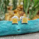 0.05 Carat (ctw) Sterling Silver Yellow Round Diamond Micro Pave Setting Kite Shape Stud Earrings