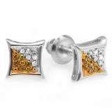 0.10 Carat (ctw) Sterling Silver White & Yellow Round Diamond Micro Pave Setting Kite Shape Stud Earrings