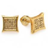 0.10 Carat (ctw) 18K Yellow Gold Plated Sterling Silver Yellow Round Diamond Micro Pave Setting Kite Shape Stud Earrings