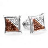 0.10 Carat (ctw) 10K White Gold Red & White Round Diamond Micro Pave Setting Kite Shape Stud Earrings 1/10 CT