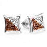0.10 Carat (ctw) Sterling Silver Red & White Round Diamond Micro Pave Setting Kite Shape Stud Earrings