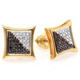0.15 Carat (ctw) 18K Yellow Gold Plated Sterling Silver White & Black Round Diamond Micro Pave Setting Kite Shape Stud Earrings
