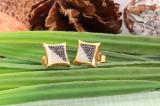 0.15 Carat (ctw) 18K Yellow Gold Plated Sterling Silver White & Black Round Diamond Micro Pave Setting Kite Shape Stud Earrings