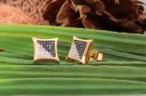 0.15 Carat (ctw) 18K Yellow Gold Plated Sterling Silver White & Black Round Diamond Micro Pave Setting Kite Shape Stud Earrings