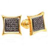 0.15 Carat (ctw) 14K Yellow Gold Black Round Diamond Micro Pave Setting Kite Shape Stud Earrings
