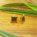 0.15 Carat (ctw) 14K Yellow Gold Black Round Diamond Micro Pave Setting Kite Shape Stud Earrings