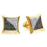 0.20 Carat (ctw) 10K Yellow Gold Blue & White Round Diamond Micro Pave Setting Kite Shape Stud Earrings 1/4 CT