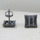 0.10 Carat (ctw) Black Rhodium Plated 14K White Gold White & Black Round Diamond Micro Pave Setting Kite Shape Stud Earrings 1/10 CT
