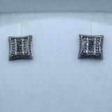 0.10 Carat (ctw) Black Rhodium Plated 14K White Gold White & Black Round Diamond Micro Pave Setting Kite Shape Stud Earrings 1/10 CT