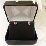 0.60 Carat (ctw) 10K White Gold Heart Shape Deep Pink Tourmaline & Round Diamond Halo Stud Earrings