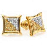 0.15 Carat (ctw) 18K Yellow Gold Plated Sterling Silver White & Yellow Round Diamond Micro Pave Setting Kite Shape Stud Earrings