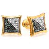 0.15 Carat (ctw) 18K Yellow Gold Plated Sterling Silver White & Blue Round Diamond Micro Pave Setting Kite Shape Stud Earrings
