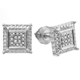 0.05 Carat (ctw) Round White Diamond Micro Pave Setting Square Shape Stud Earrings 10K White Gold