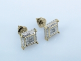 0.05 Carat (ctw) Round White Diamond Micro Pave Setting Square Shape Stud Earrings 10K Yellow Gold