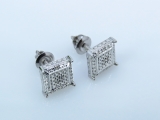 0.05 Carat (ctw) Round White Diamond Micro Pave Setting Square Shape Stud Earrings 10K White Gold