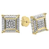 0.05 Carat (ctw) Round White Diamond Micro Pave Setting Square Shape Stud Earrings 14K Yellow Gold