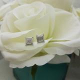 0.05 Carat (ctw) Round White Diamond Micro Pave Setting Square Shape Stud Earrings 14K White Gold
