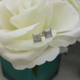 0.05 Carat (ctw) Round White Diamond Micro Pave Setting Square Shape Stud Earrings 14K White Gold