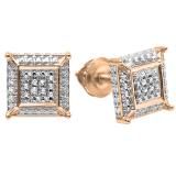 0.05 Carat (ctw) Round White Diamond Micro Pave Setting Square Shape Stud Earrings 18K Rose Gold