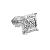 0.03 Carat (ctw) Round White Diamond Micro Pave Setting Square Shape Stud Earring Sterling Silver