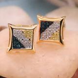0.10 Carat (ctw) 14K Yellow Gold Blue White & Yellow Round Diamond Micro Pave Setting Kite Shape Stud Earrings 1/10 CT