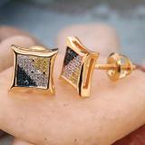 0.10 Carat (ctw) 14K Yellow Gold Blue White & Yellow Round Diamond Micro Pave Setting Kite Shape Stud Earrings 1/10 CT