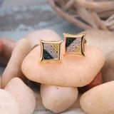 0.10 Carat (ctw) 14K Yellow Gold Blue White & Yellow Round Diamond Micro Pave Setting Kite Shape Stud Earrings 1/10 CT