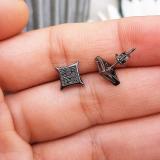 0.10 Carat (ctw) Black Rhodium Plated 14K Yellow Gold Black Round Diamond Micro Pave Setting Kite Shape Stud Earrings 1/10 CT