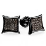 0.10 Carat (ctw) 18K Black Rhodium Plated Sterling Silver Black Round Diamond Micro Pave Setting Kite Shape Stud Earrings